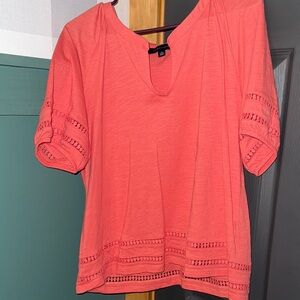 Tommy Hilfiger Elegant Coral Blouse with Lace Detailing